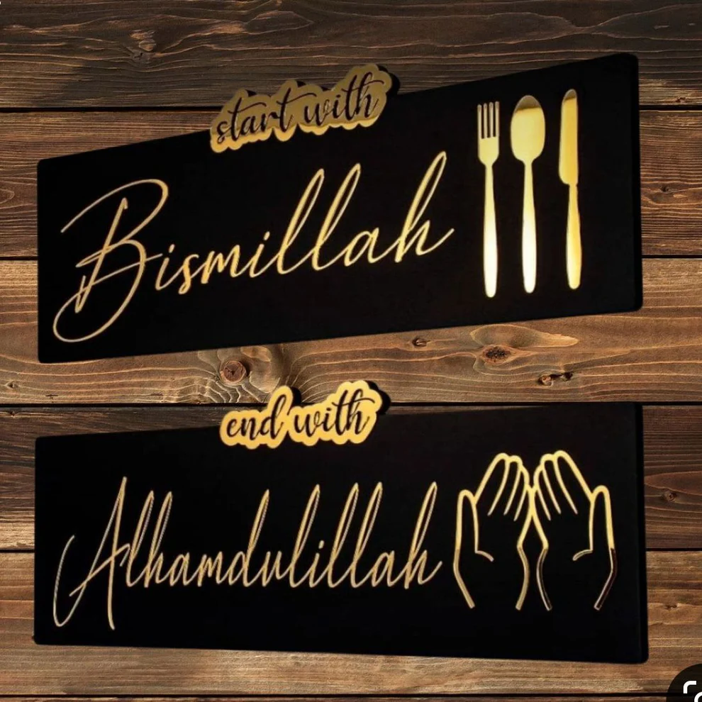 Pair of Most Beautiful Golden Acrylic & Wooden Wall Art For Dining Room