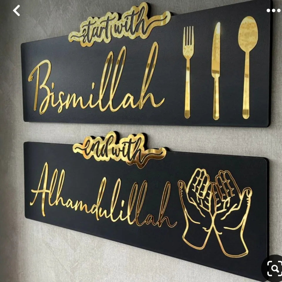 Pair of Most Beautiful Golden Acrylic & Wooden Wall Art For Dining Room